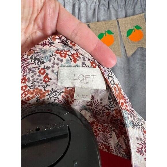 LOFT Blouse Womens Medium Brown Long Sleeve Floral Semi Sheer Tie Neck - Picture 4 of 7